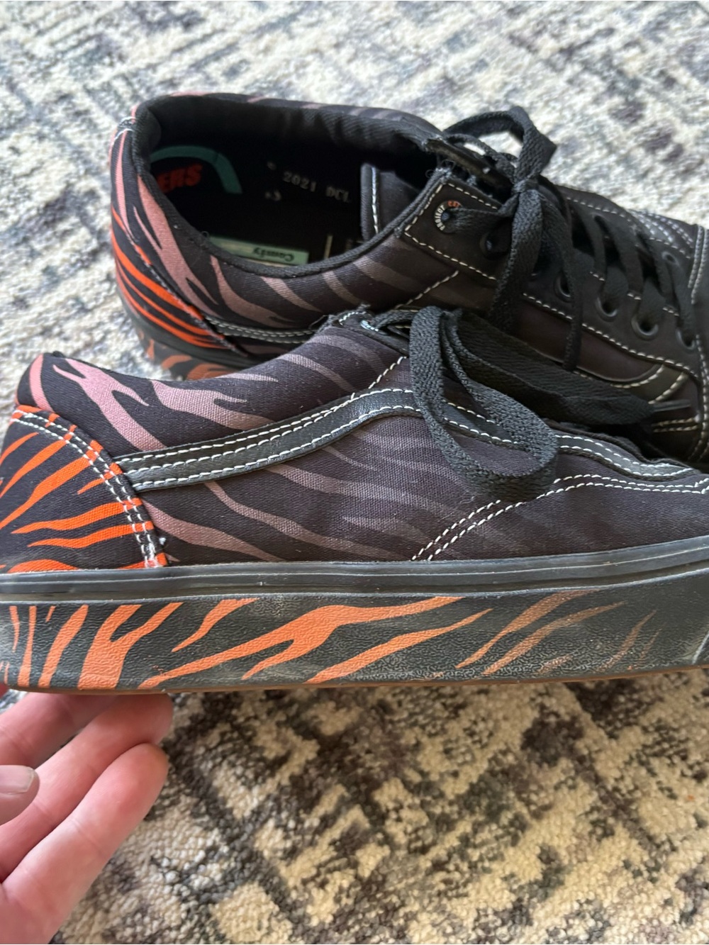 Vans Big Cat Black with Orange and Purple Tiger Stripe Low-Top Sneakers.